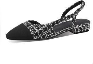 Compensées femme Chanel avec bride court et talon en liège naturel noir blanc